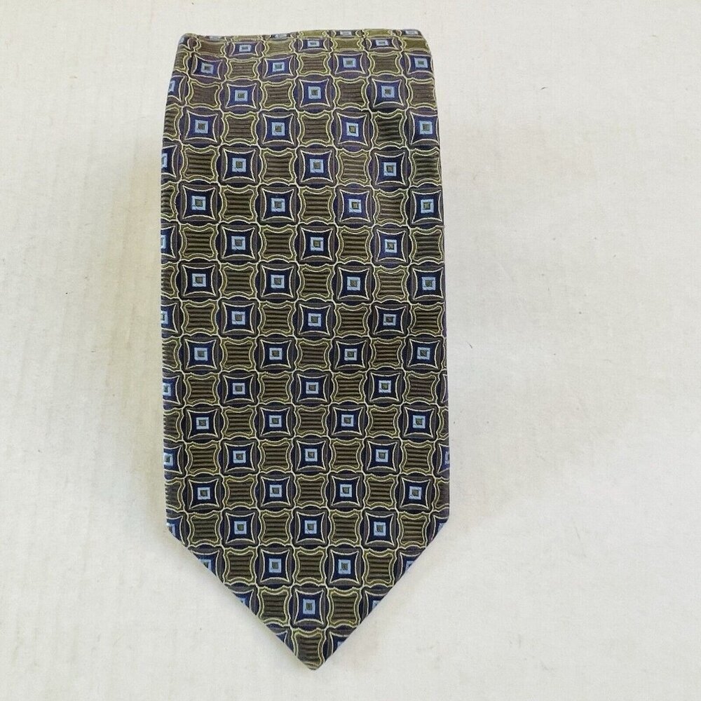 John Wβ Nordstrom Luxury Tie Green Blue Geometric USA Made Silk Necktie